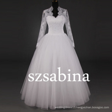 7297 Real pictures of wedding dress long sleeve ball gown muslim green wedding dresses